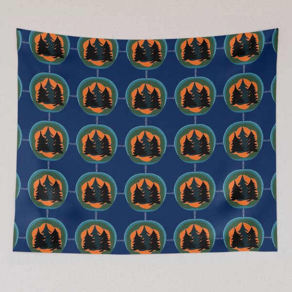Item preview, Northwoods Pine Trees, Aurora Borealis, Evergreen pattern, Dark blue Background designed and sold by Stephanie Rowan.