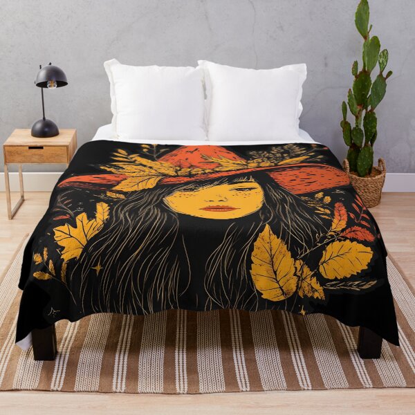 Item preview, Cute girl, wearing an orange pointed hat decorated with floral ornaments, autumn mood, spooky season t-shirt designed and sold by katerynaS99.