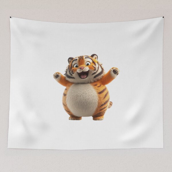 Item preview, Happy cartoon tiger joyfully waving with excitement & charm designed and sold by Art-Beans.