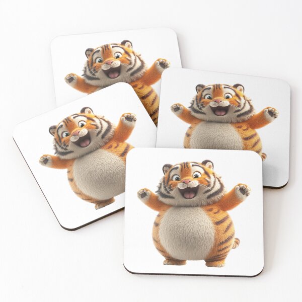 Item preview, Happy cartoon tiger joyfully waving with excitement & charm designed and sold by Art-Beans.
