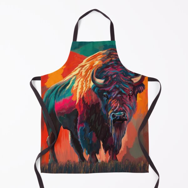 Item preview, Grand bison, buffalo standing in grass with mountains designed and sold by MarkRossArt.