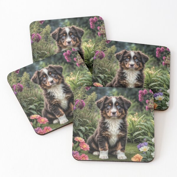 Item preview, Sully Australian Shepherd Puppy Portrait Art designed and sold by Heart and Soul Studio.