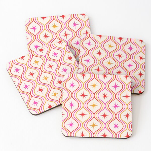 Item preview, Mid Century Atomic Starbursts in Pink, Orange and red on Ogee pattern  designed and sold by Yasminepatterns .