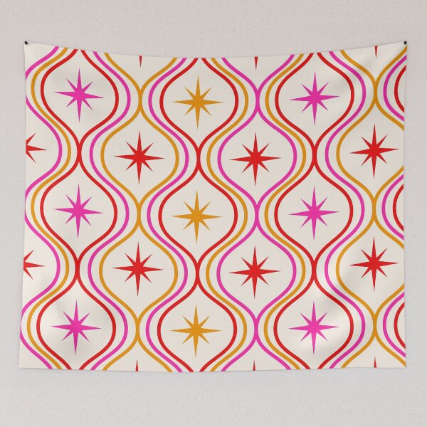Item preview, Mid Century Atomic Starbursts in Pink, Orange and red on Ogee pattern  designed and sold by Yasminepatterns .