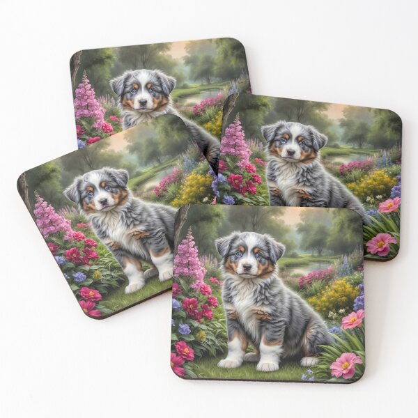 Item preview, Maude Australian Shepherd Puppy Portrait Painting designed and sold by Heart and Soul Studio.
