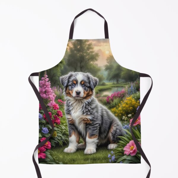 Item preview, Maude Australian Shepherd Puppy Portrait Painting designed and sold by Heart and Soul Studio.