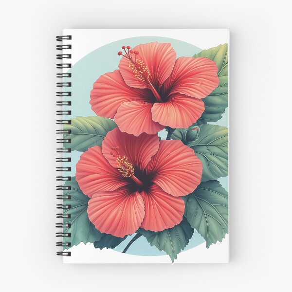Item preview, Two blooming hibiscus flowers design against a light blue background.  designed and sold by HEMRO.