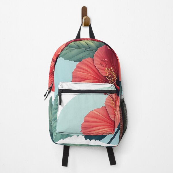 Item preview, Two blooming hibiscus flowers design against a light blue background. designed and sold by HEMRO.