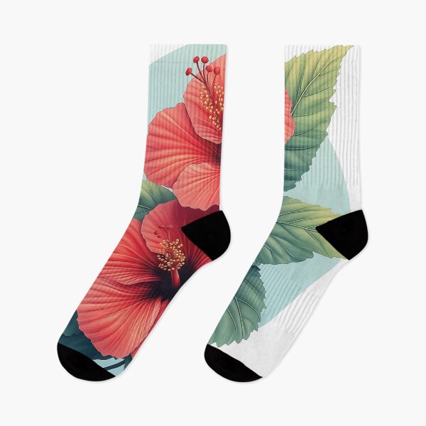 Item preview, Two blooming hibiscus flowers design against a light blue background.  designed and sold by HEMRO.