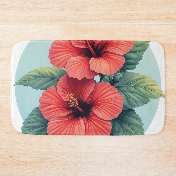 Item preview, Two blooming hibiscus flowers design against a light blue background.  designed and sold by HEMRO.
