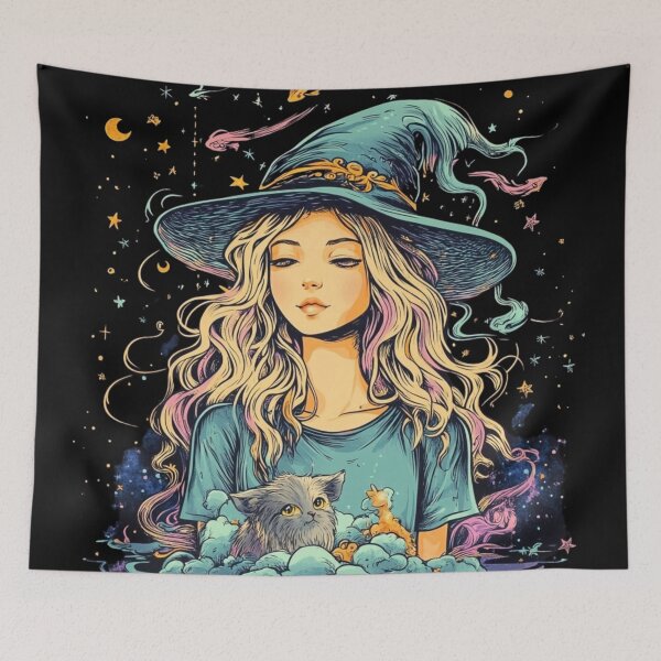 Item preview, Enchanting Anime Realm: Witch, Cat, and Magic Stars designed and sold by MythSpire.