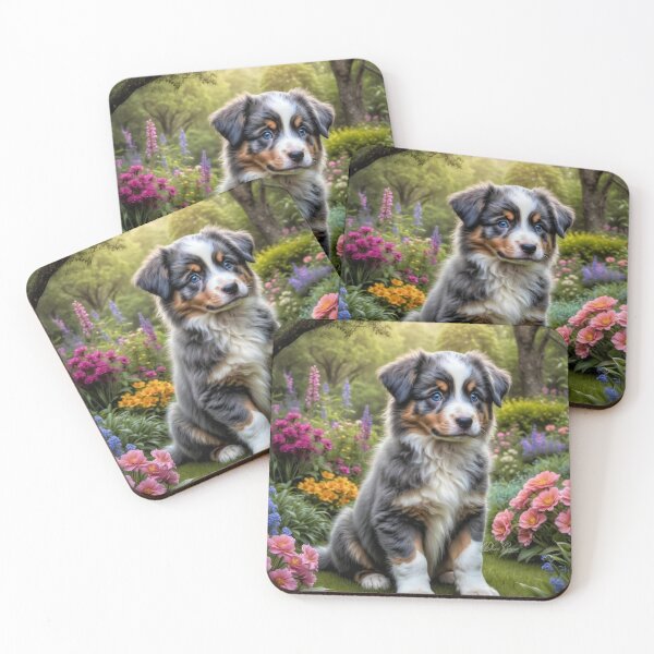 Item preview, Graham Australian Shepherd Puppy Portrait Painting designed and sold by Heart and Soul Studio.