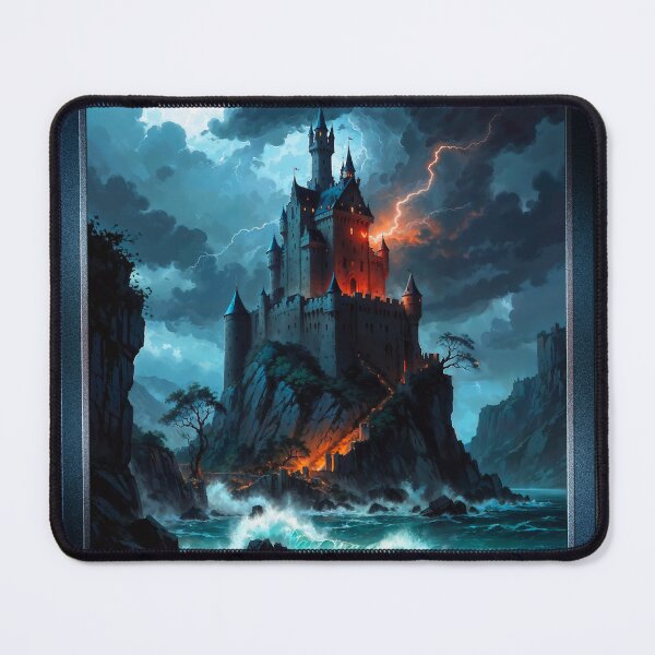 Item preview, A Towering Castle With Storm Clouds Overhead Mysterious Halloween AI Concept Art by Xzendor7 designed and sold by Xzendor7 Digital Art Creations.