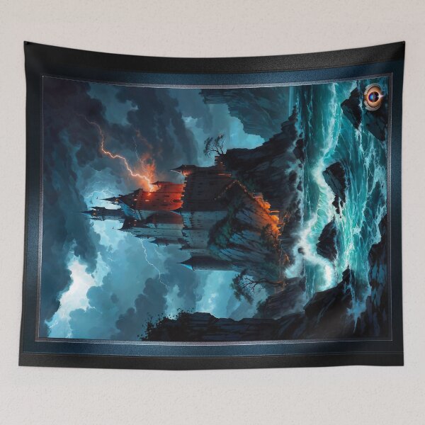 Item preview, A Towering Castle With Storm Clouds Overhead Mysterious Halloween AI Concept Art by Xzendor7 designed and sold by Xzendor7 Digital Art Creations.