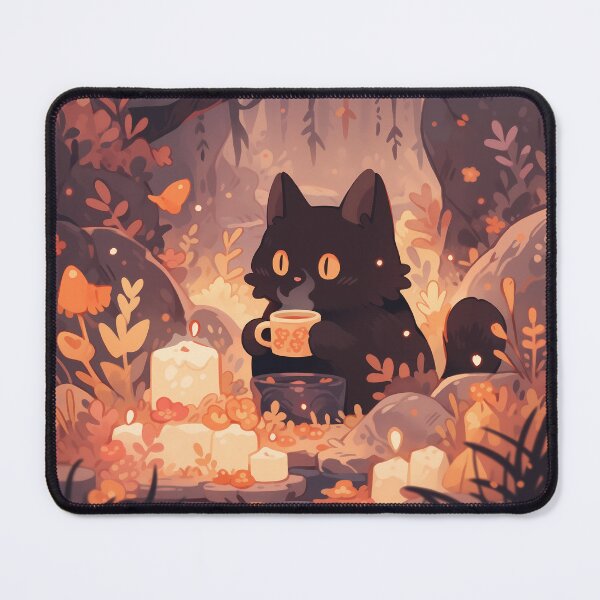 Item preview, Black cat drinking coffee on Halloween designed and sold by WoollenLlama.