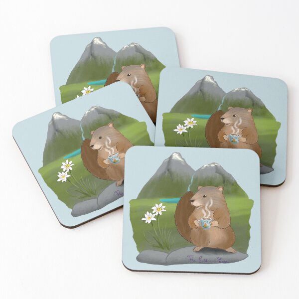 Item preview, Marmot in Tirol chilling with coffee designed and sold by TheGoldenMeadow.