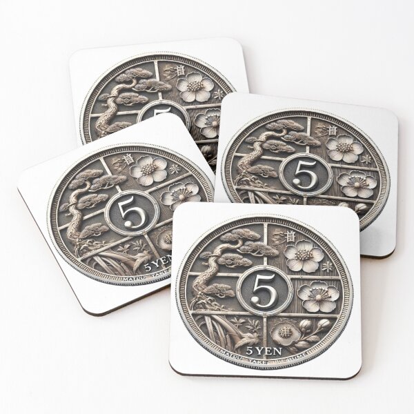 Item preview, Japanese Lucky 5 Yen Coin - Matsutake and Ume Motifs designed and sold by SakuraJapanArt.