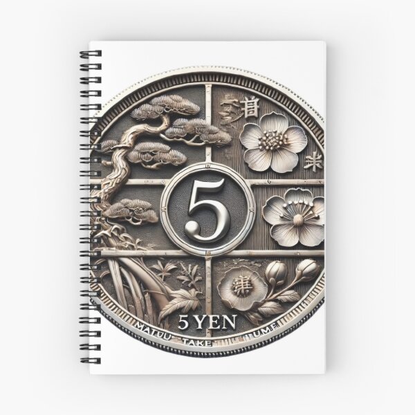 Item preview, Japanese Lucky 5 Yen Coin - Matsutake and Ume Motifs designed and sold by SakuraJapanArt.