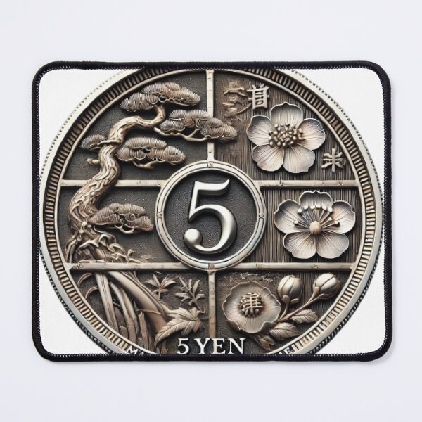 Item preview, Japanese Lucky 5 Yen Coin - Matsutake and Ume Motifs designed and sold by SakuraJapanArt.