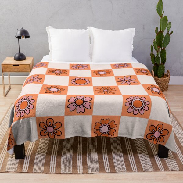 Item preview, Fall Flower Checkered Print in Peach designed and sold by doodlebymeg.