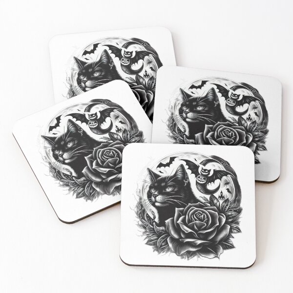 Item preview, black cat with rose and full moon halloween black cat,Witchs Cat,  Halloween  tattoo ,  halloween pumpkin designed and sold by Expressions-Sel.