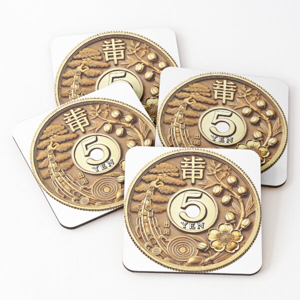 Item preview, Golden 5 Yen Coin with Unique Hole - Japanese Symbol of Luck designed and sold by SakuraJapanArt.