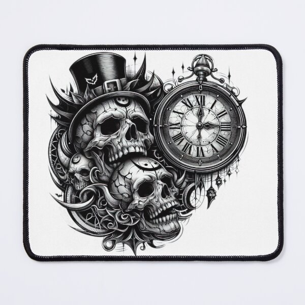 Item preview, skulls with clock halloween skull, Halloween tattoo , halloween clock designed and sold by Expressions-Sel.