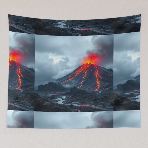 Item preview, The Volcano Erupted with Hot Lava and Black Smoke Covering the Sky - Nature and Disaster Concept (Generative AI) designed and sold by hjian8219.