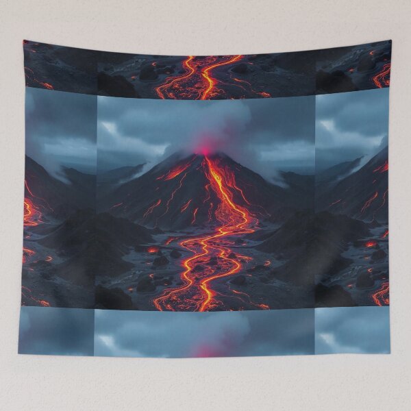 Item preview, The Volcano Erupted with Hot Lava and Black Smoke Covering the Sky - Nature and Disaster Concept (Generative AI) designed and sold by hjian8219.