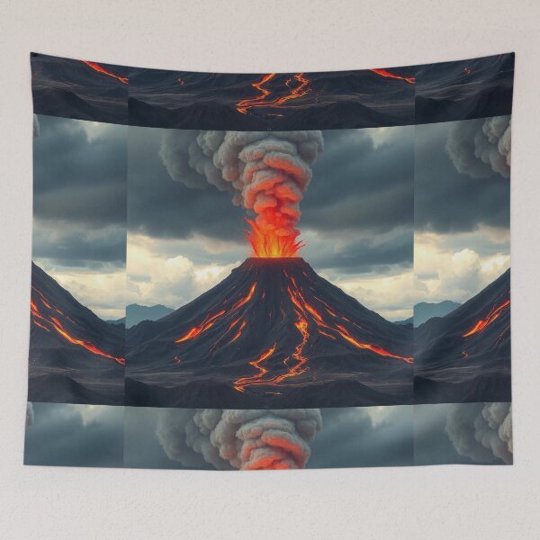 Item preview, The Volcano Erupted with Hot Lava and Black Smoke Covering the Sky - Nature and Disaster Concept (Generative AI) designed and sold by hjian8219.