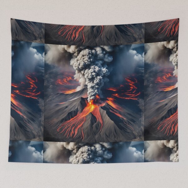 Item preview, The Volcano Erupted with Hot Lava and Black Smoke Covering the Sky - Nature and Disaster Concept (Generative AI) designed and sold by hjian8219.