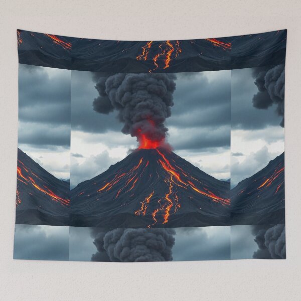Item preview, The Volcano Erupted with Hot Lava and Black Smoke Covering the Sky - Nature and Disaster Concept (Generative AI) designed and sold by hjian8219.