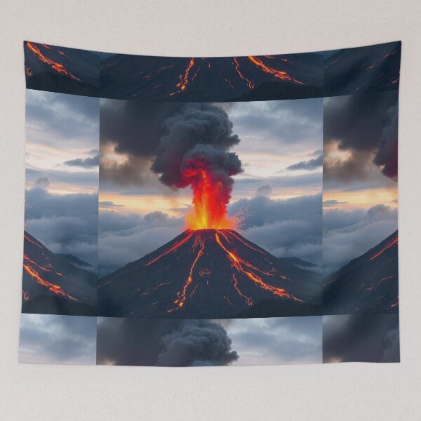 Item preview, The Volcano Erupted with Hot Lava and Black Smoke Covering the Sky - Nature and Disaster Concept (Generative AI) designed and sold by hjian8219.