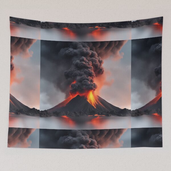 Item preview, The Volcano Erupted with Hot Lava and Black Smoke Covering the Sky - Nature and Disaster Concept (Generative AI) designed and sold by hjian8219.