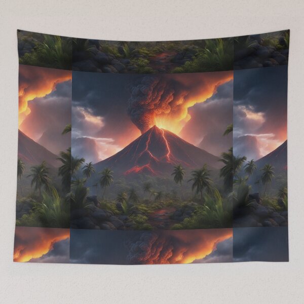 Item preview,  Volcano Eruption Landscape with Lightning - Nature's Fury Concept designed and sold by hjian8219.