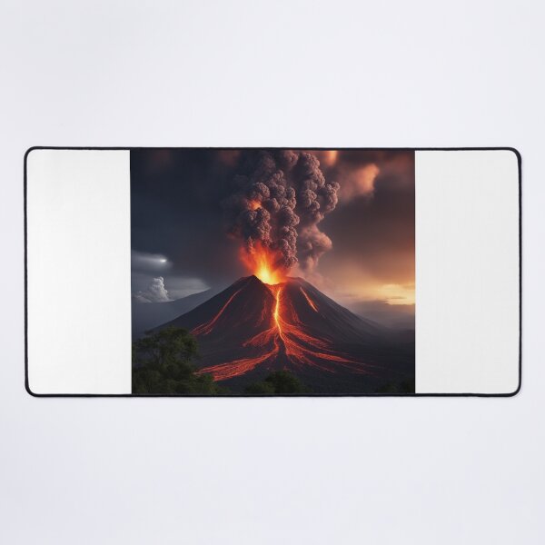 Item preview, Volcano Eruption Landscape with Lightning - Nature's Fury Concept designed and sold by hjian8219.