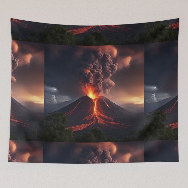 Item preview,  Volcano Eruption Landscape with Lightning - Nature's Fury Concept designed and sold by hjian8219.