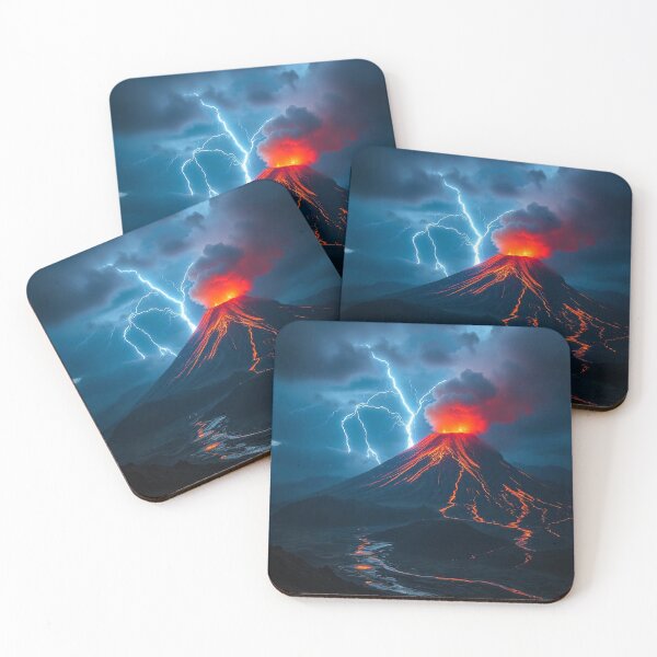 Item preview,  Volcano Eruption Landscape with Lightning - Nature's Fury Concept designed and sold by hjian8219.