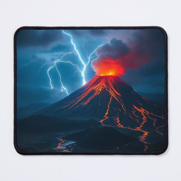Item preview, Volcano Eruption Landscape with Lightning - Nature's Fury Concept designed and sold by hjian8219.