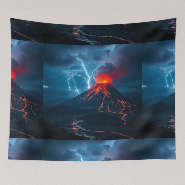 Item preview,  Volcano Eruption Landscape with Lightning - Nature's Fury Concept designed and sold by hjian8219.