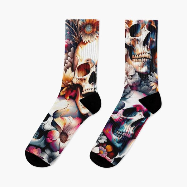 Item preview, Skulls and Summer Flowers Print Pattern designed and sold by PinUpPizzazz.