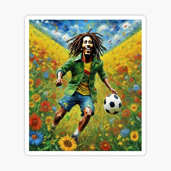 Item preview, "Bob Marley Playing Soccer in a Field of Flowers" designed and sold by Artisticanvas.