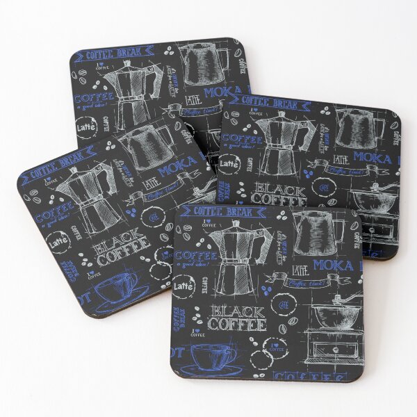 Item preview, Blue pot of coffee - blackboard pattern  designed and sold by PP-Patterns.