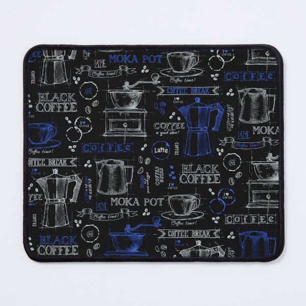 Aperçu de l'œuvre Pot de café bleu - motif tableau noir créée et vendue par PP-Patterns.