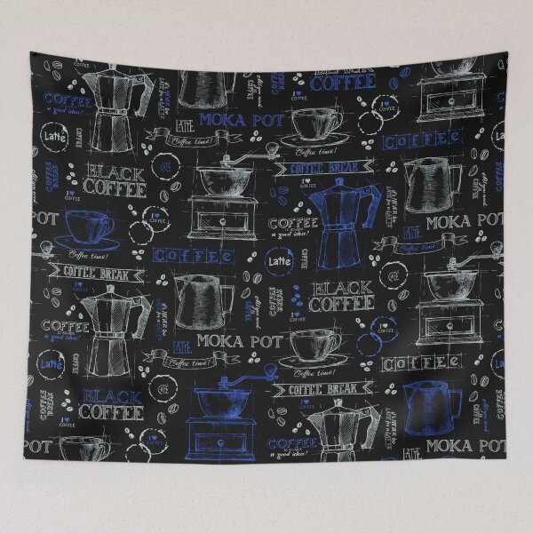 Item preview, Blue pot of coffee - blackboard pattern  designed and sold by PP-Patterns.