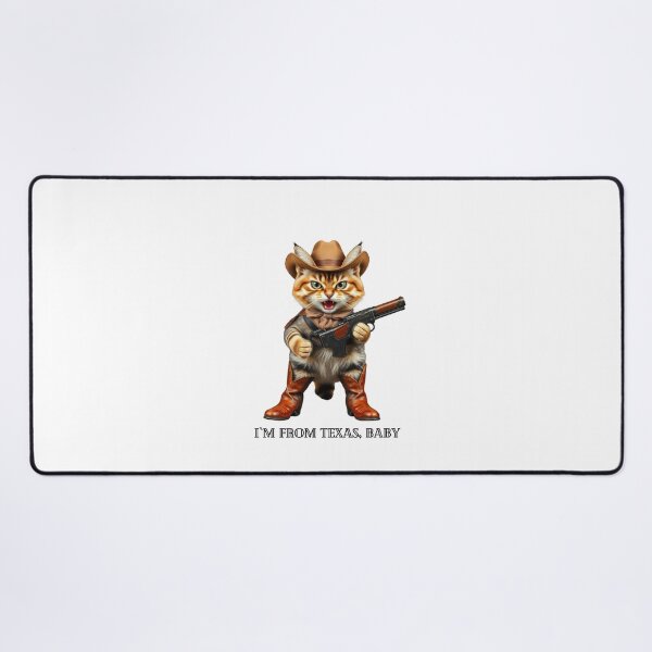 Item preview, angry cat with cowboy boots and hat and a gun shouting I`m from Texas, Baby designed and sold by GinnyGi.