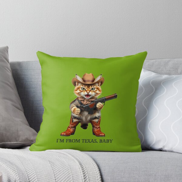 Item preview, angry cat with cowboy boots and hat and a gun shouting I`m from Texas, Baby designed and sold by GinnyGi.