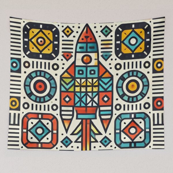 Item preview, Tribal Colorful Abstract Rocketship and Stars Design designed and sold by TribalioDesigns.
