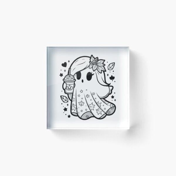 Item preview, Autumn Spirit: Girly Ghost with Pumpkin Spice (Black and White) designed and sold by LyssasMindArt.