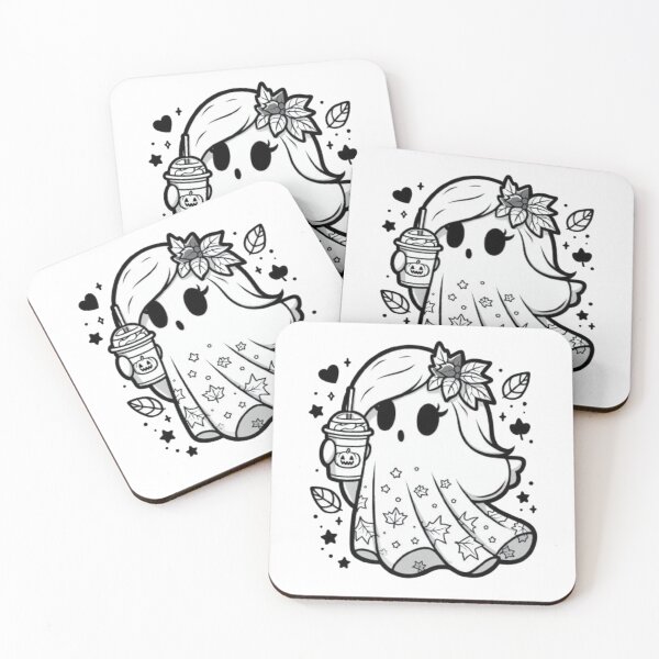 Item preview, Autumn Spirit: Girly Ghost with Pumpkin Spice (Black and White) designed and sold by LyssasMindArt.
